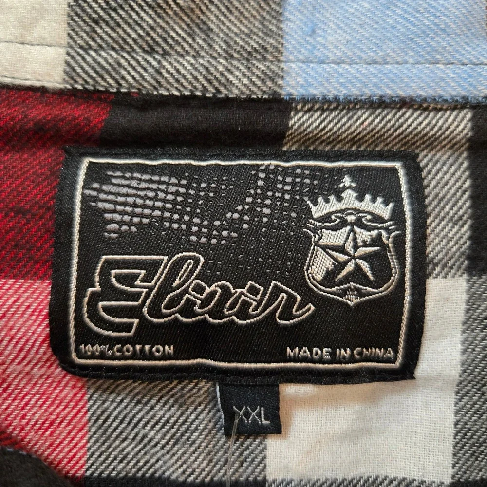 Elixir Flannel Shirt Mens XXL Red Blue Black Plaid Cotton Long Sleeve - Picture 4 of 10